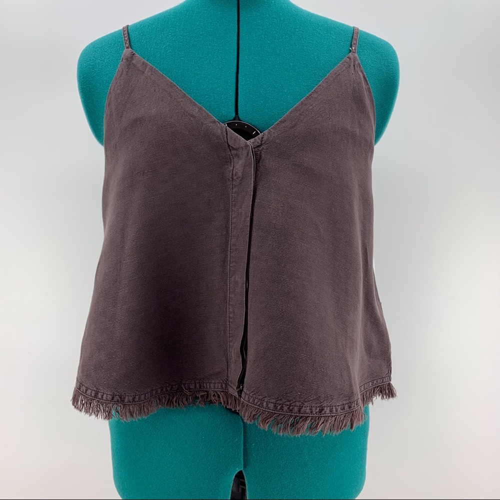 Young Fabulous & Broke NWT Brown Linen Blend Fringed Bottom Camisole Top, XS